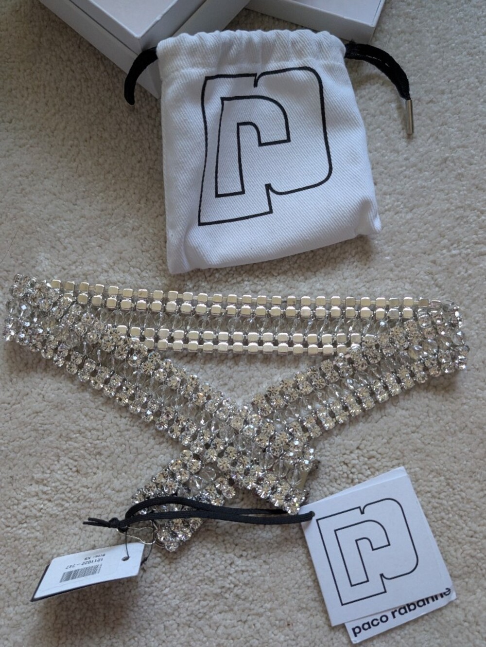 NIB Paco Rabanna Silver Rhinestone Belt Size XS